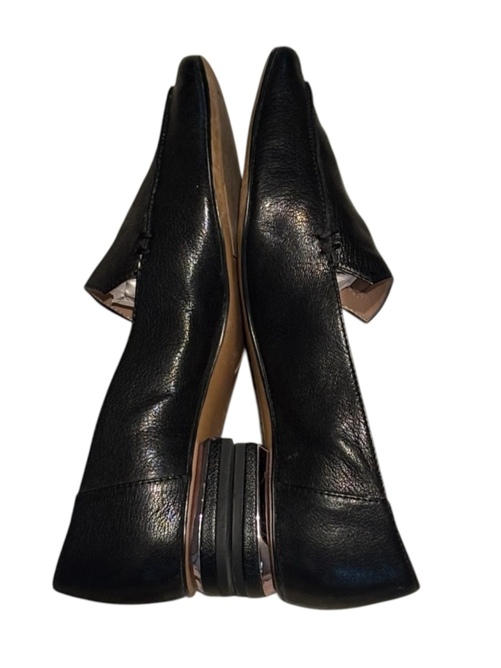 Women’s Black Leather Pointed Starland Loafers Flats Silver Accent On Heel 7.5 - Picture 3 of 7